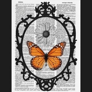 Retro Monarch Butterfly Daisy Floral Vintage Dictionary Art Print